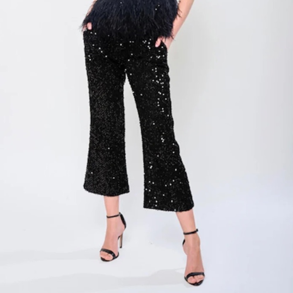 NEW Flora Bea KASEY Mistletoe Tweed Sequined Pants -Black Size Small